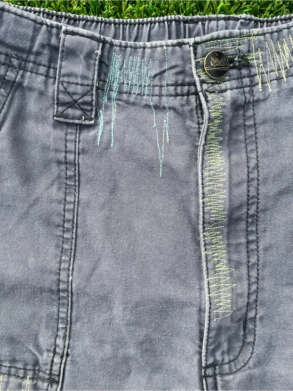 Men's Navy Blu Cargo Shorts featuring multicolored Stitch Detailing